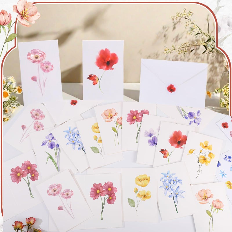 بطاقات وأظرف فارغة، 40 حزمة بطاقات فارغة مقاس 4 × 6 بوصات (10 تصميمات زهور)، بطاقة تهنئة فارغة أنيقة، بطاقات ملاحظات فارغة مع ملصقات مانعة للتسرب لأعياد الميلاد وحفلات الزفاف ومعظم المناسبات الأخرى - Image 3